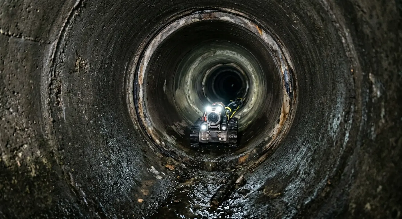 Robotic sewer camera inspecting pipe interior for Sewer Line Repair in Warren