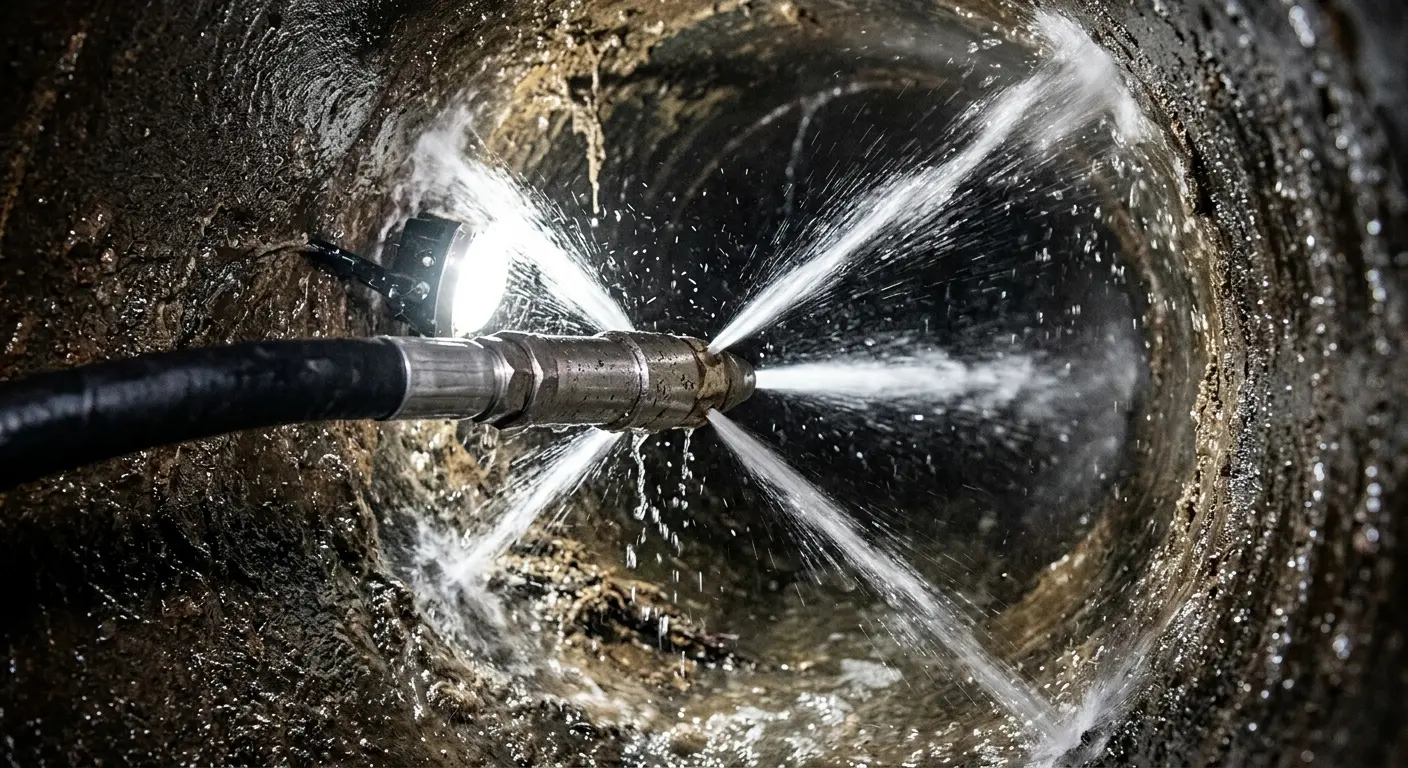 High-pressure hydro jetting nozzle cleaning sewer pipe for Sewer Line Relining in Warren